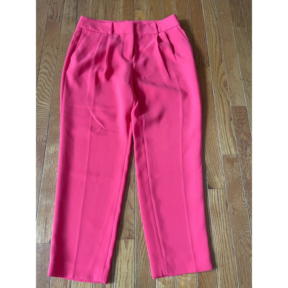 J Crew Dress Pants Womens Size 4 Red Straight Leg Pleated Casual‎ Mid Rise